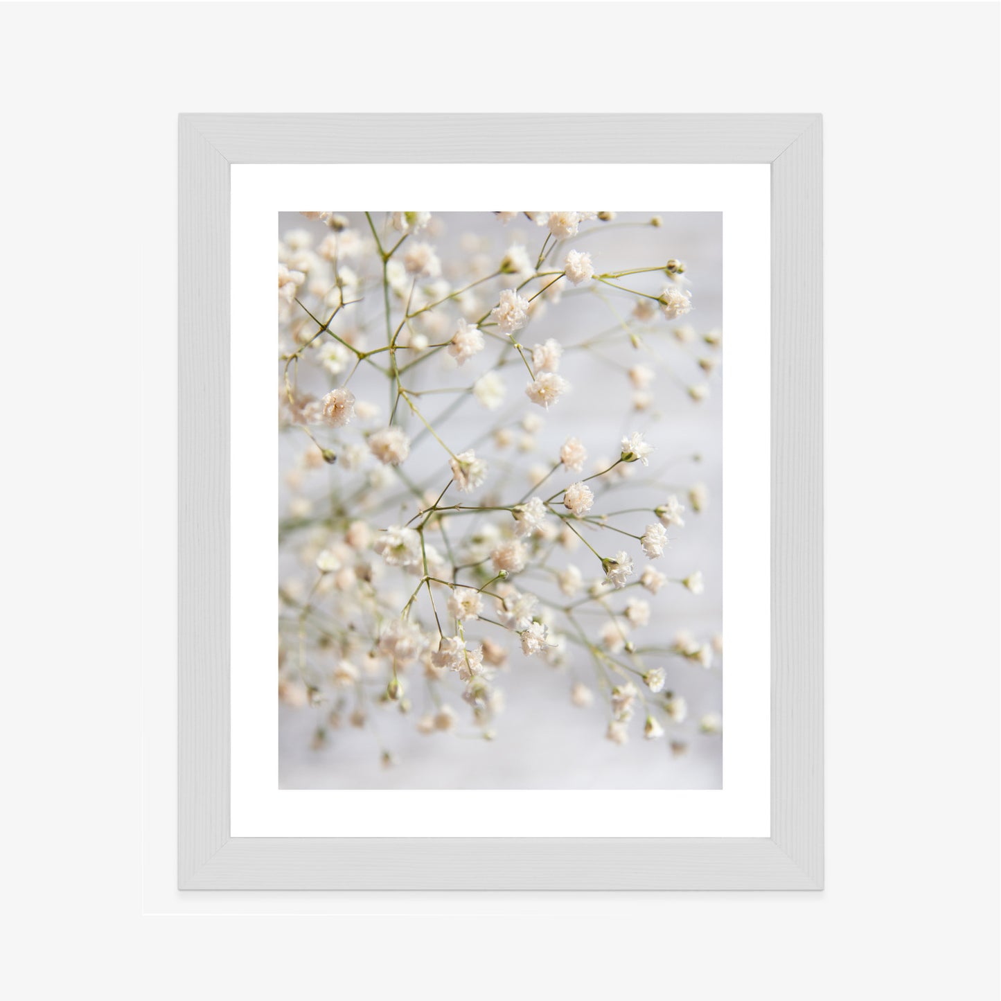 Poster Weiße Kleine Blüten An Dünnen Zweigen Rahmen Hölzern Farbe Schwarz