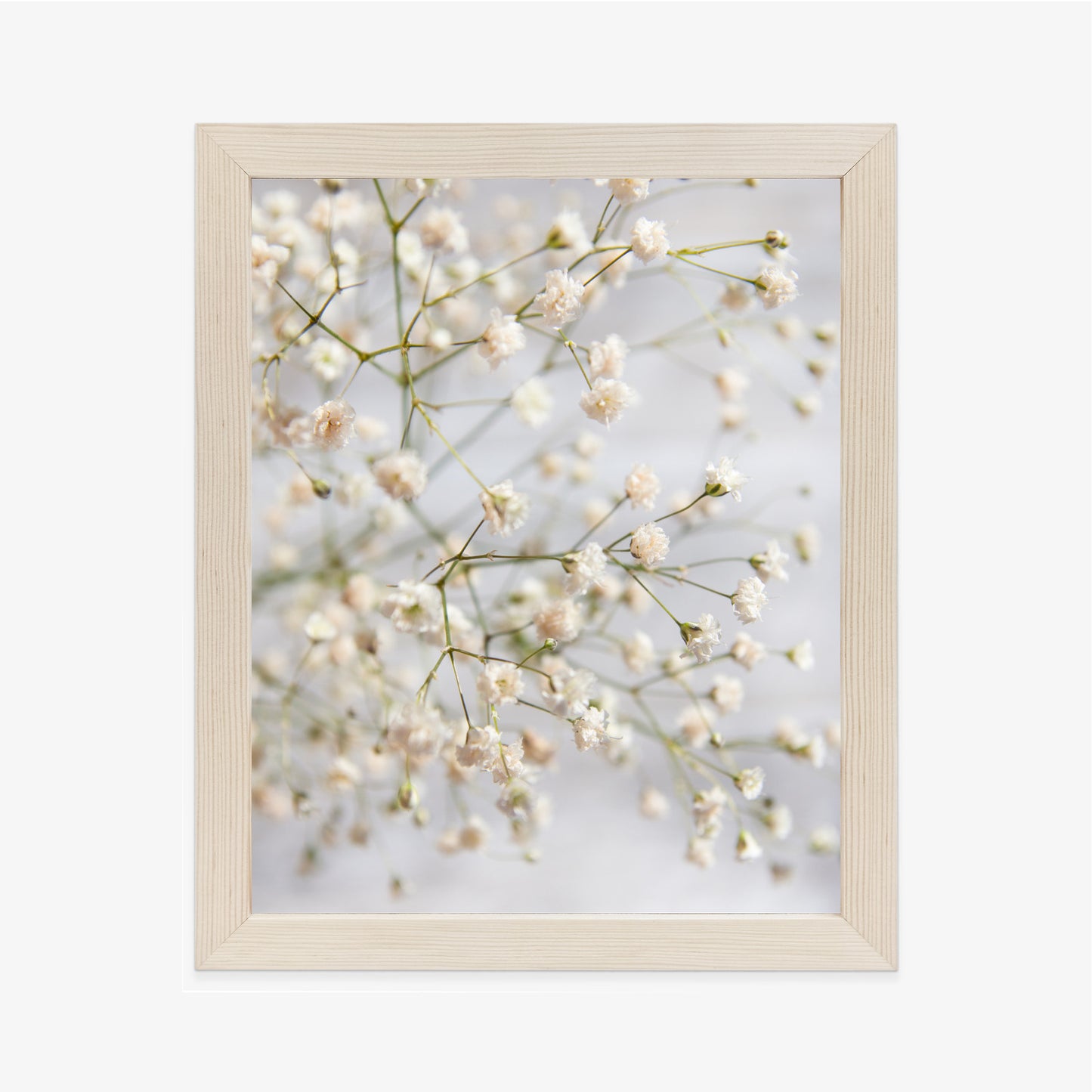 Poster Weiße Kleine Blüten An Dünnen Zweigen Rahmen Hölzern Farbe Schwarz