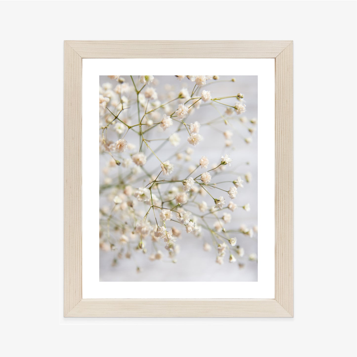 Poster Weiße Kleine Blüten An Dünnen Zweigen Rahmen Hölzern Farbe Schwarz