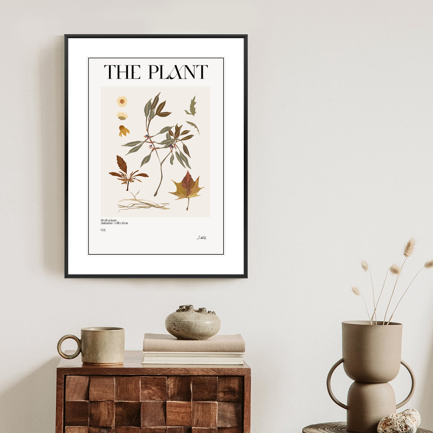 Poster Atlas Der Herbstblätter Rahmen Holz Mit Passepartout Farbe Natürlich