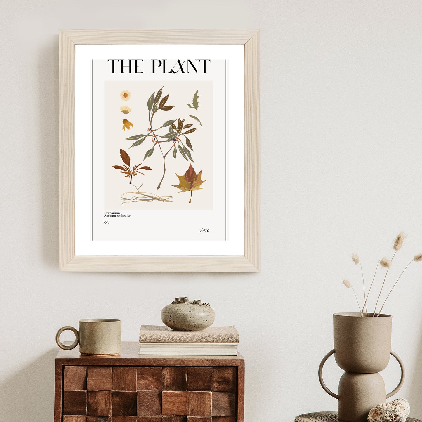Poster Atlas Der Herbstblätter Rahmen Holz Mit Passepartout Farbe Natürlich