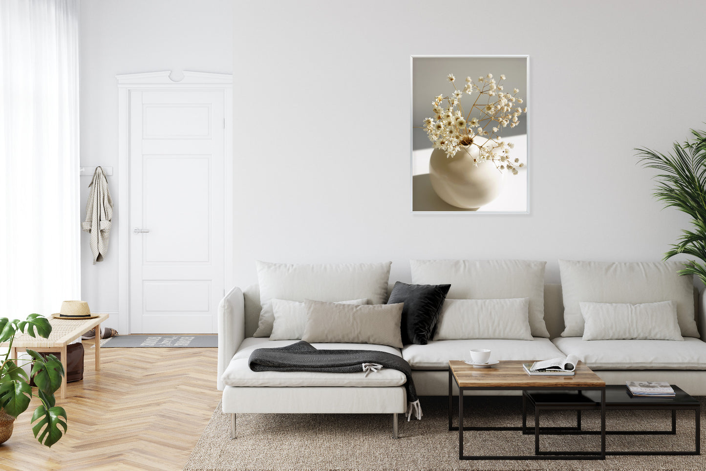 Poster Eine Vase Mit Trockenen Gänseblümchen
