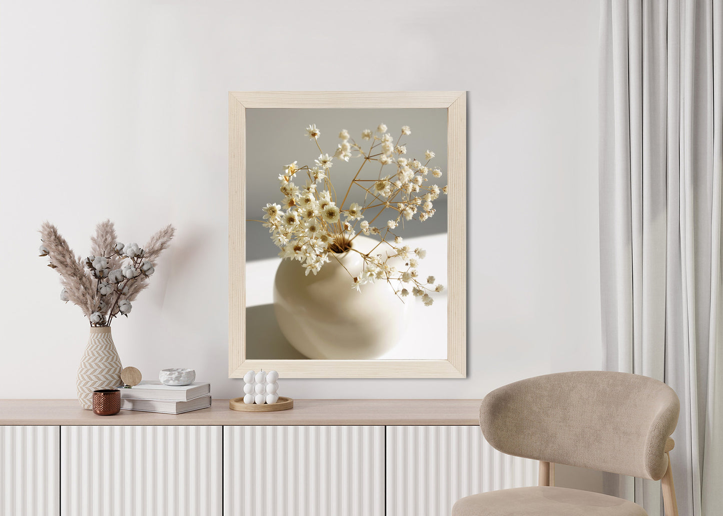 Poster Eine Vase Mit Trockenen Gänseblümchen