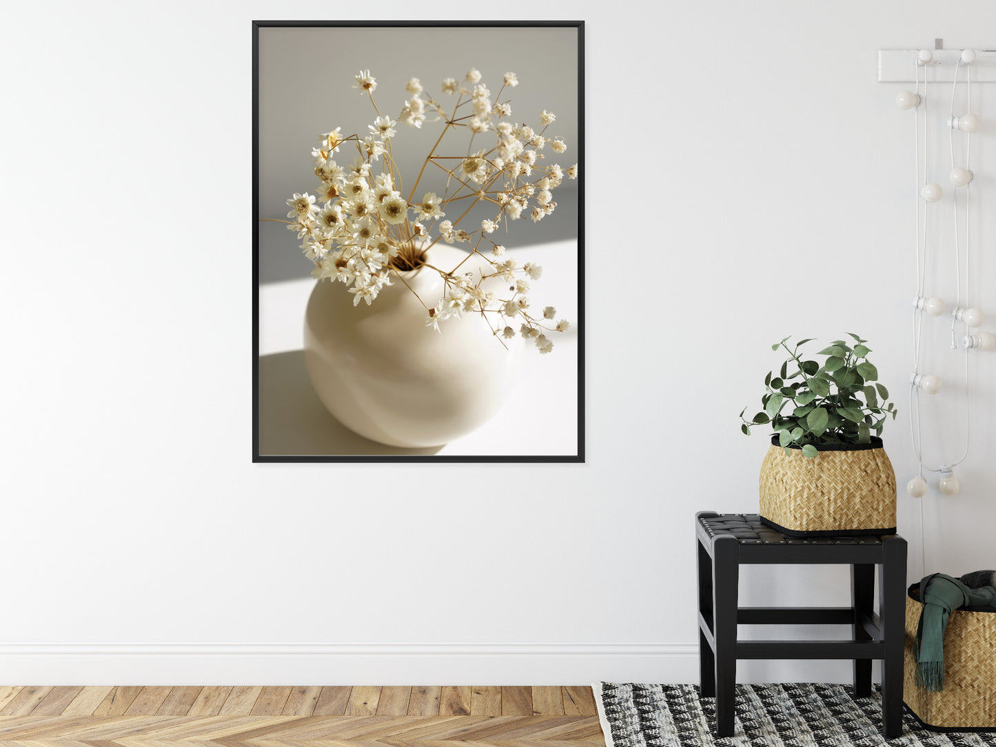 Poster Eine Vase Mit Trockenen Gänseblümchen