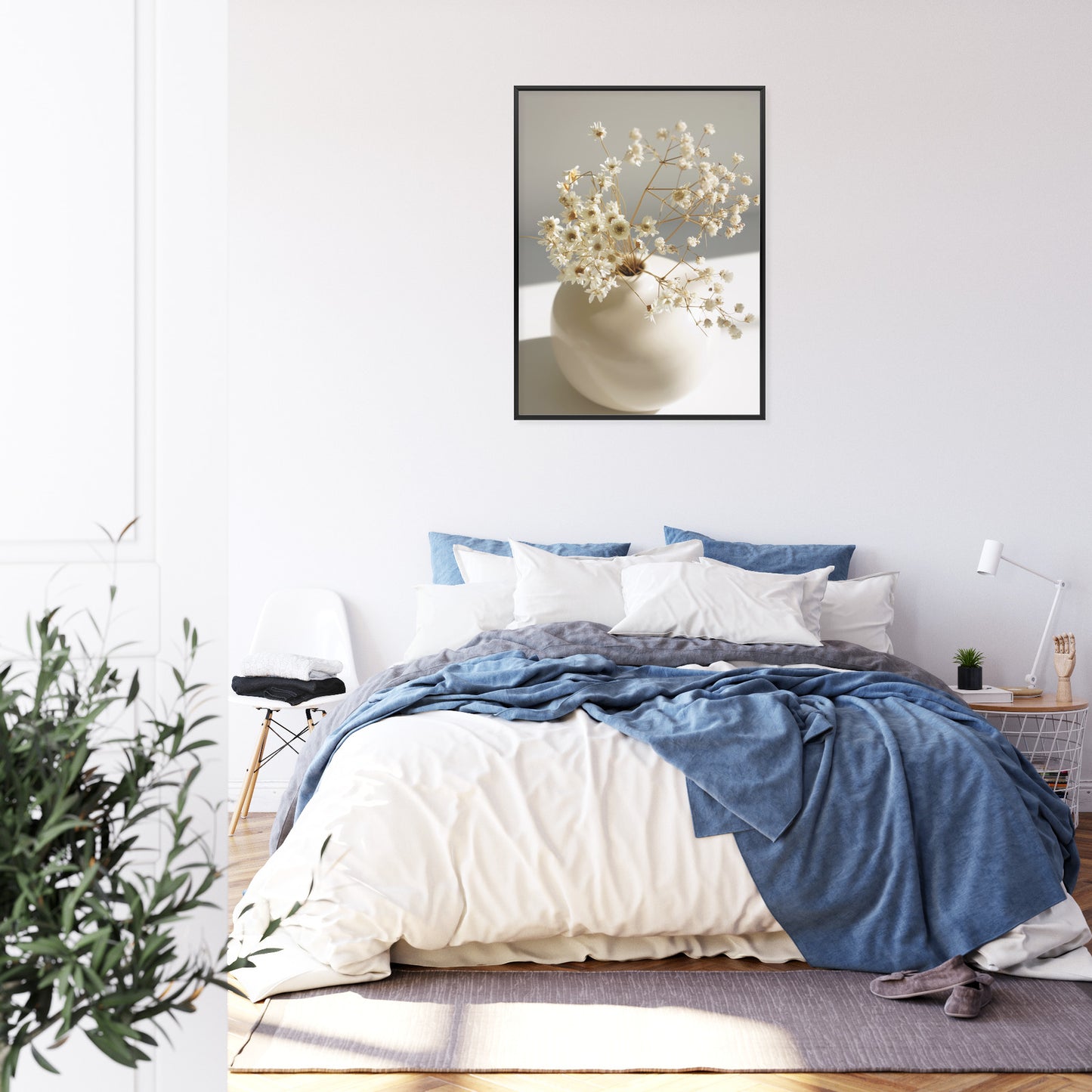 Poster Eine Vase Mit Trockenen Gänseblümchen