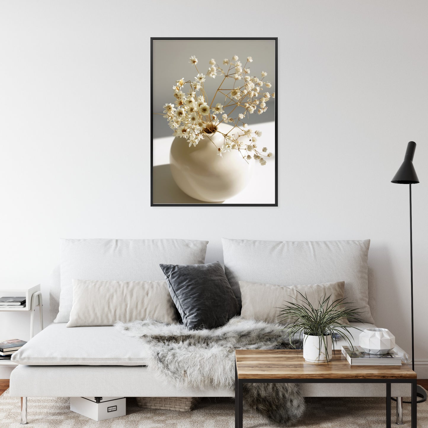 Poster Eine Vase Mit Trockenen Gänseblümchen