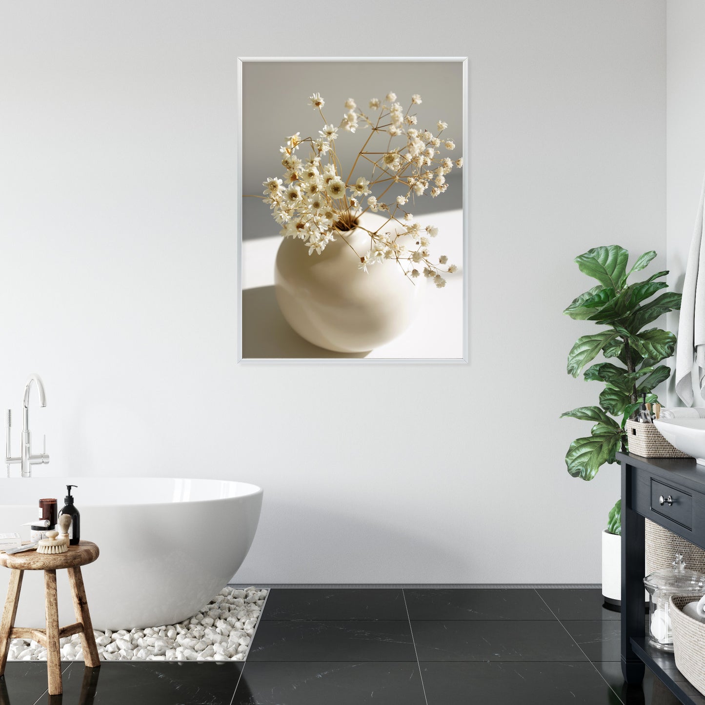 Poster Eine Vase Mit Trockenen Gänseblümchen