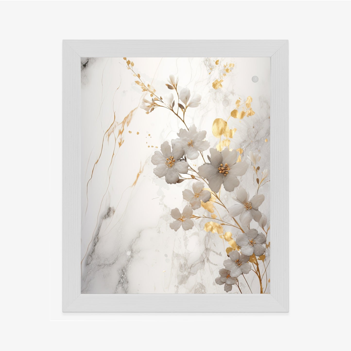 Poster Weiße Und Goldene Blumen Auf Marmor