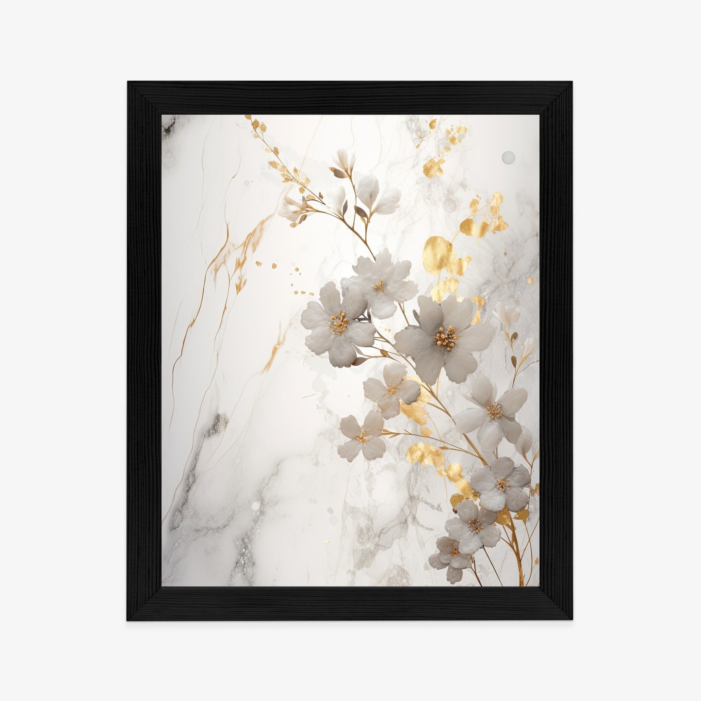 Poster Weiße Und Goldene Blumen Auf Marmor