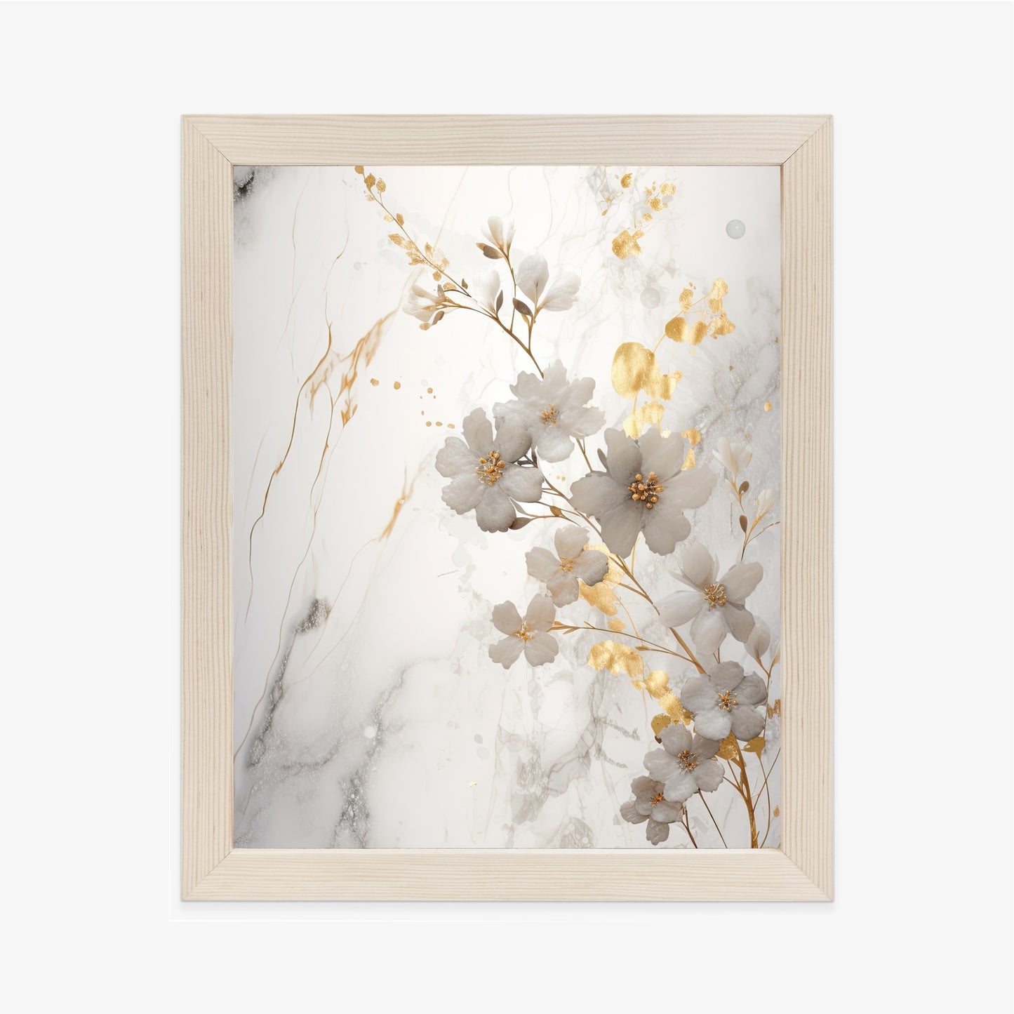 Poster Weiße Und Goldene Blumen Auf Marmor