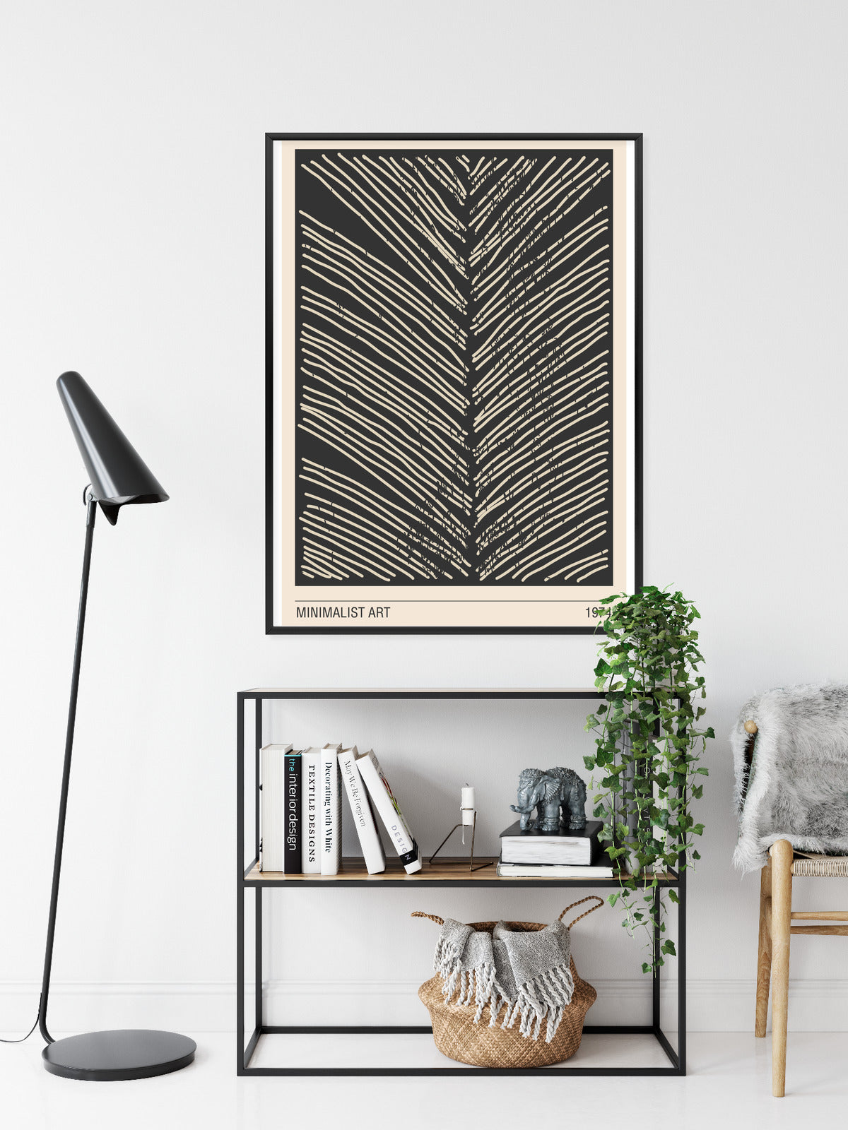 Poster Minimalistische Blattgrafiken Rahmen Holz Mit Passepartout Farbe Natürlich