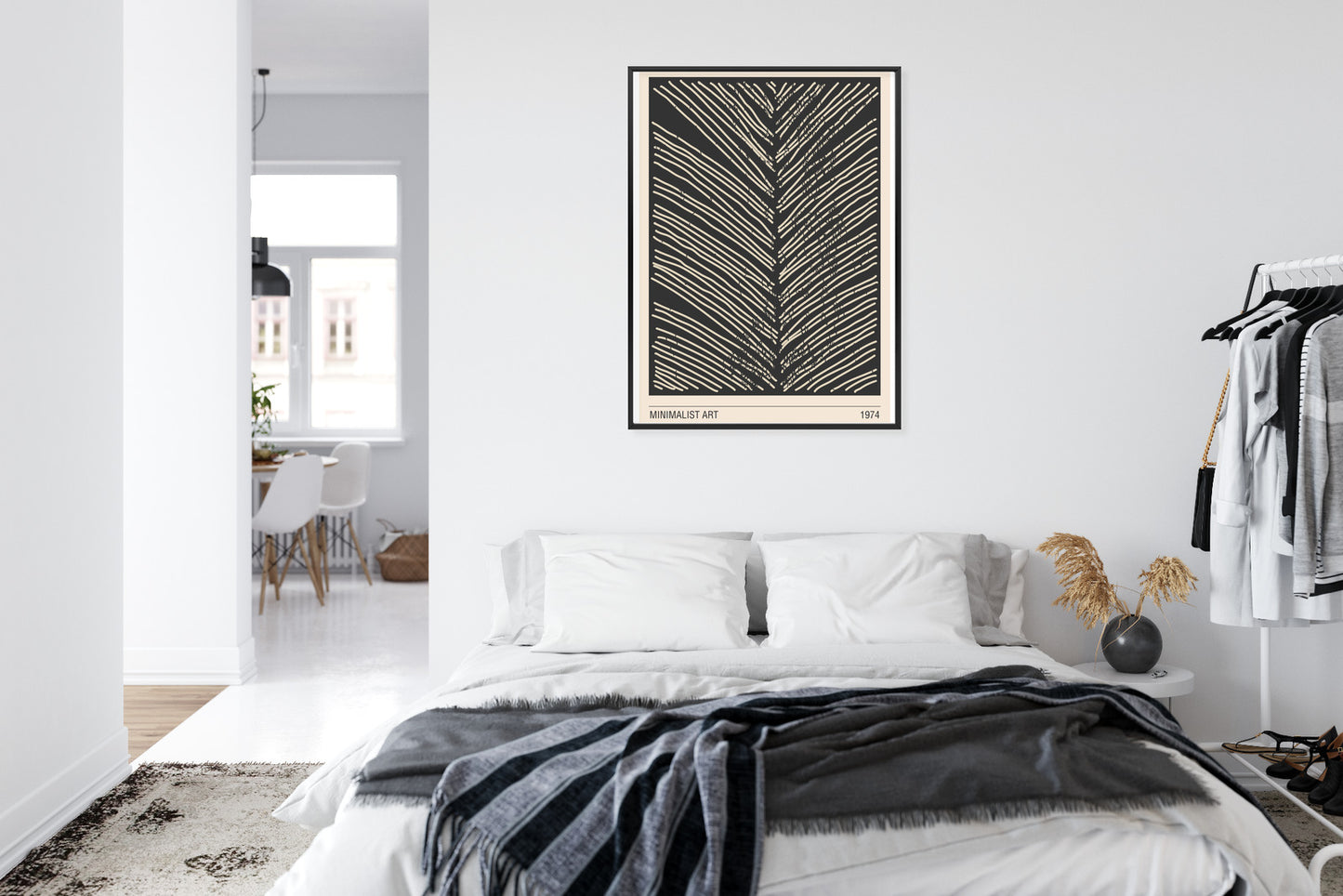 Poster Minimalistische Blattgrafiken Rahmen Holz Mit Passepartout Farbe Natürlich