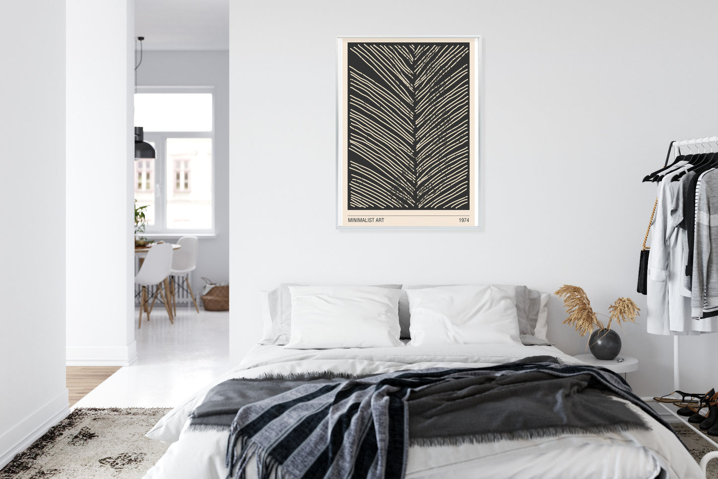 Poster Minimalistische Blattgrafiken Rahmen Holz Mit Passepartout Farbe Natürlich