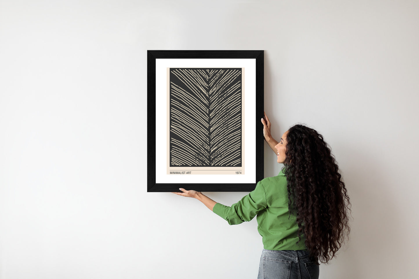 Poster Minimalistische Blattgrafiken Rahmen Holz Mit Passepartout Farbe Natürlich
