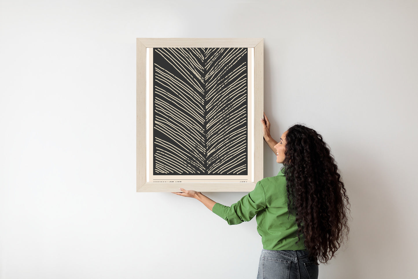 Poster Minimalistische Blattgrafiken Rahmen Holz Mit Passepartout Farbe Natürlich