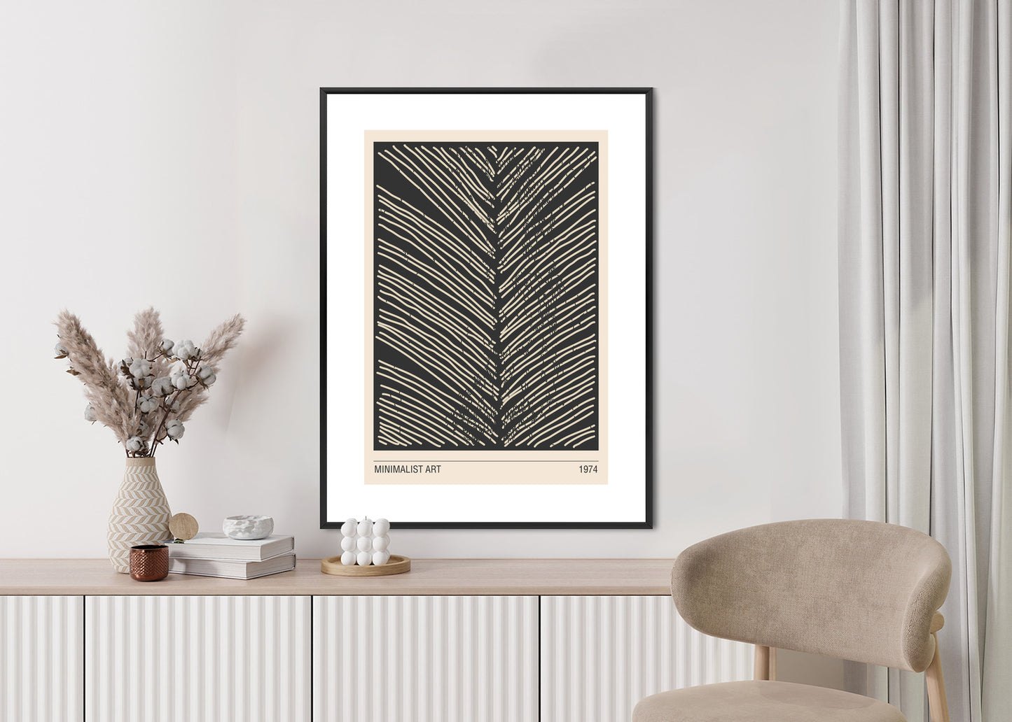 Poster Minimalistische Blattgrafiken Rahmen Holz Mit Passepartout Farbe Natürlich