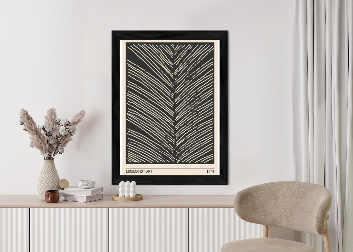 Poster Minimalistische Blattgrafiken Rahmen Holz Mit Passepartout Farbe Natürlich