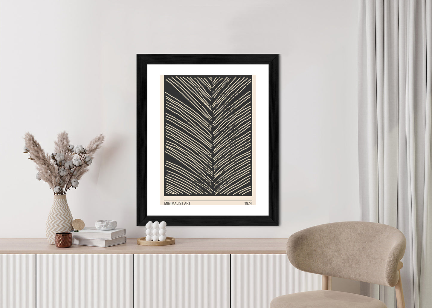Poster Minimalistische Blattgrafiken Rahmen Holz Mit Passepartout Farbe Natürlich