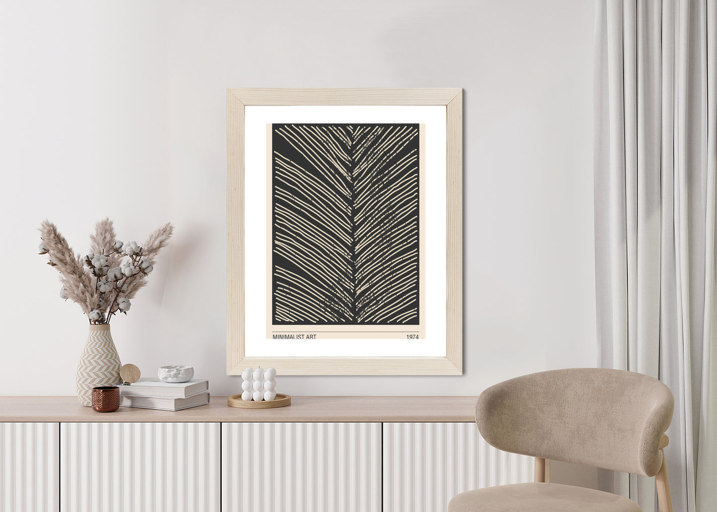 Poster Minimalistische Blattgrafiken Rahmen Holz Mit Passepartout Farbe Natürlich