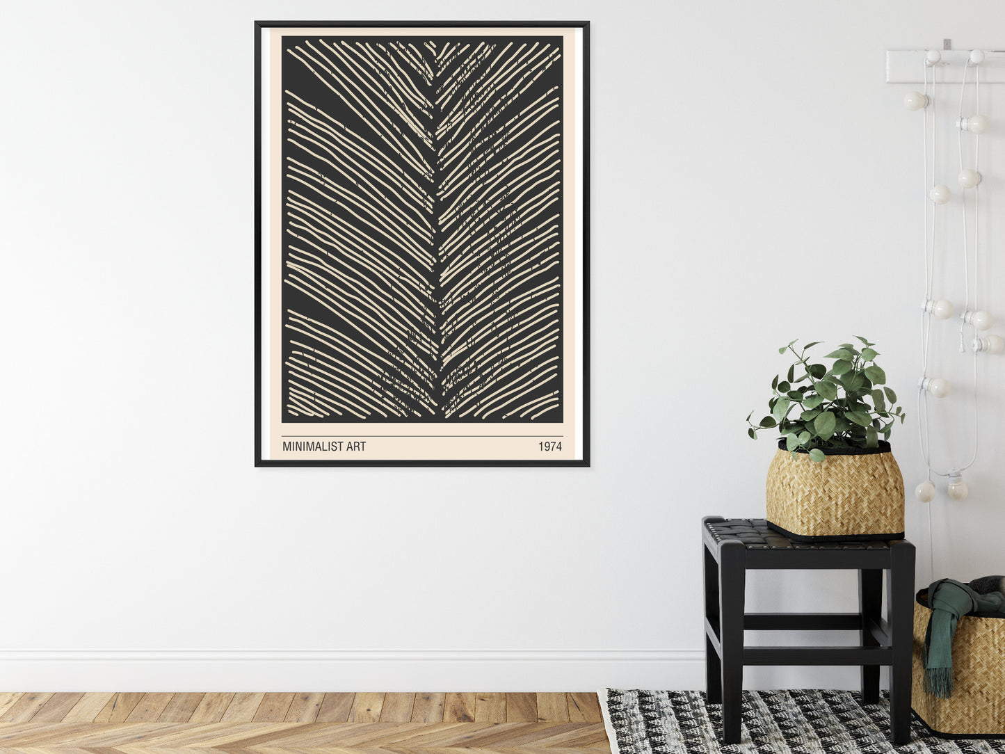 Poster Minimalistische Blattgrafiken Rahmen Holz Mit Passepartout Farbe Natürlich