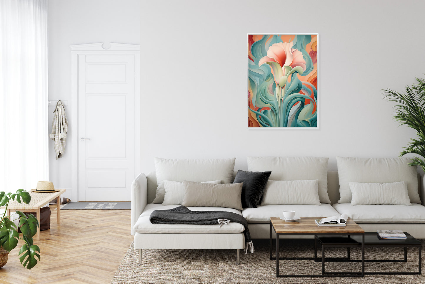 Poster Atemberaubender Floraler Hintergrund Rahmen Holz Mit Passepartout Farbe Natürlich