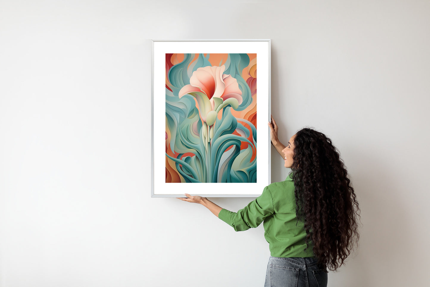Poster Atemberaubender Floraler Hintergrund Rahmen Holz Mit Passepartout Farbe Natürlich