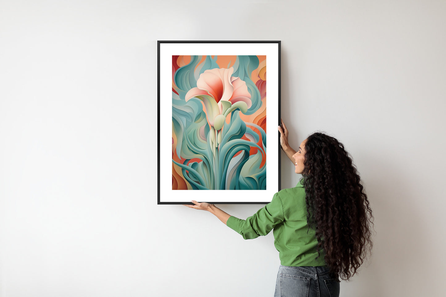 Poster Atemberaubender Floraler Hintergrund Rahmen Holz Mit Passepartout Farbe Natürlich