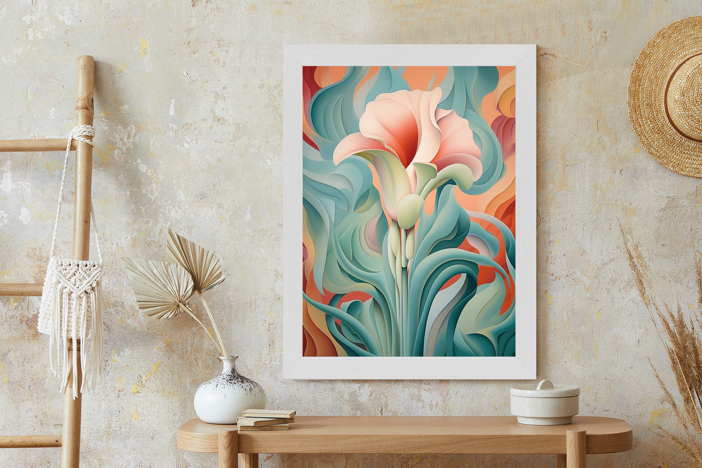 Poster Atemberaubender Floraler Hintergrund Rahmen Holz Mit Passepartout Farbe Natürlich