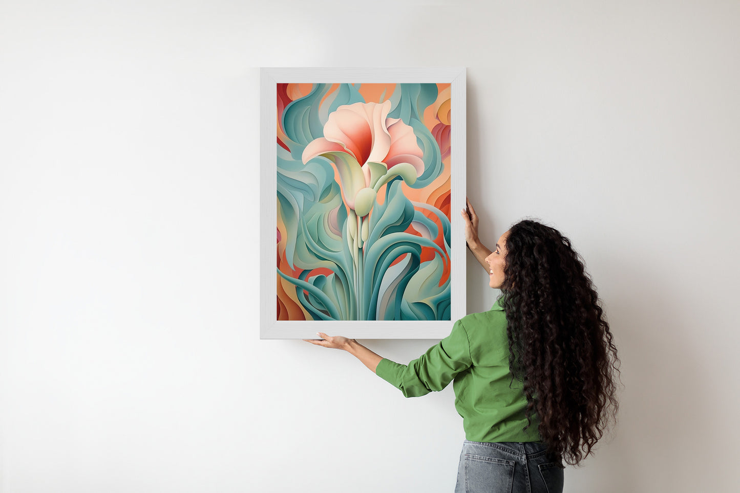 Poster Atemberaubender Floraler Hintergrund Rahmen Holz Mit Passepartout Farbe Natürlich
