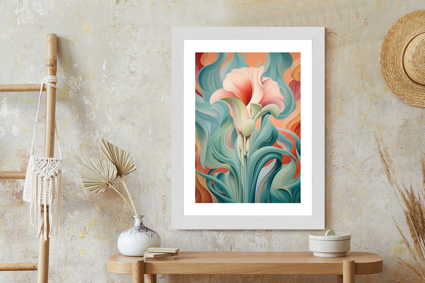 Poster Atemberaubender Floraler Hintergrund Rahmen Holz Mit Passepartout Farbe Natürlich