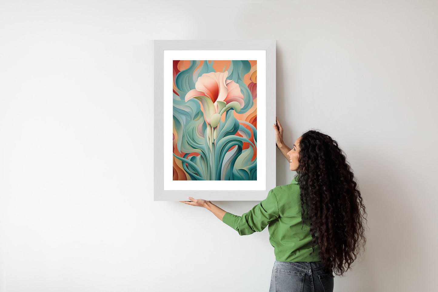 Poster Atemberaubender Floraler Hintergrund Rahmen Holz Mit Passepartout Farbe Natürlich