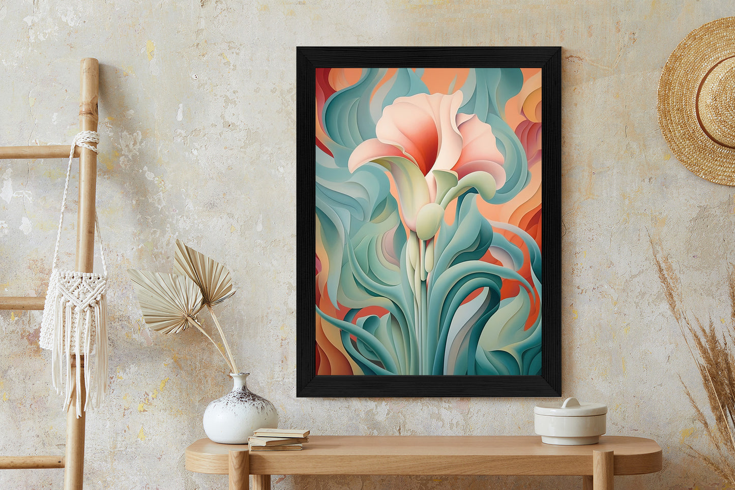 Poster Atemberaubender Floraler Hintergrund Rahmen Holz Mit Passepartout Farbe Natürlich