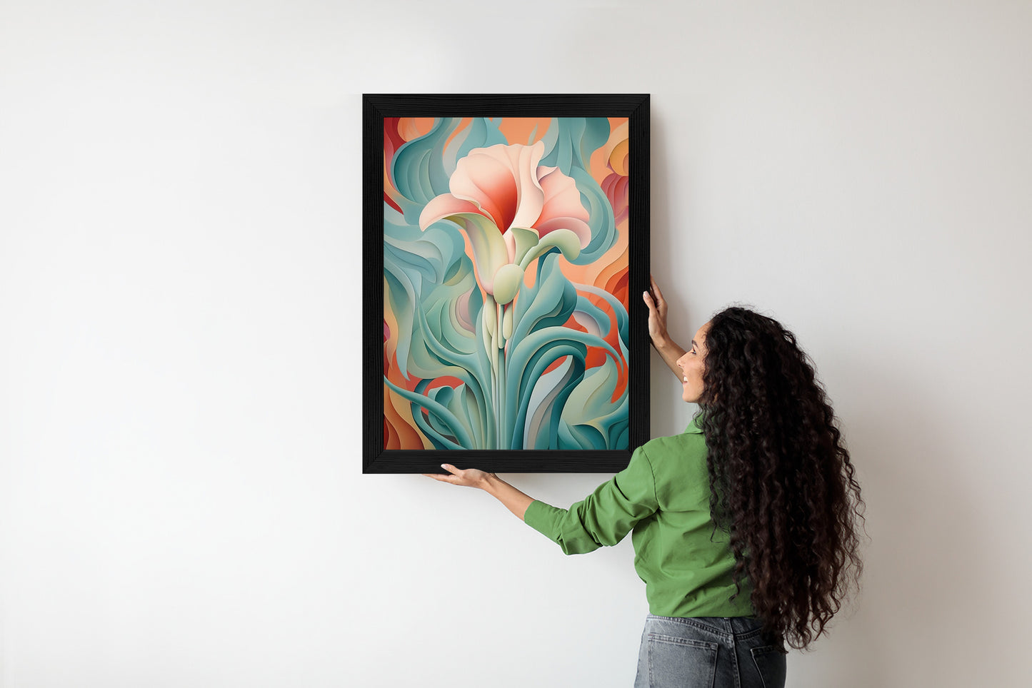 Poster Atemberaubender Floraler Hintergrund Rahmen Holz Mit Passepartout Farbe Natürlich