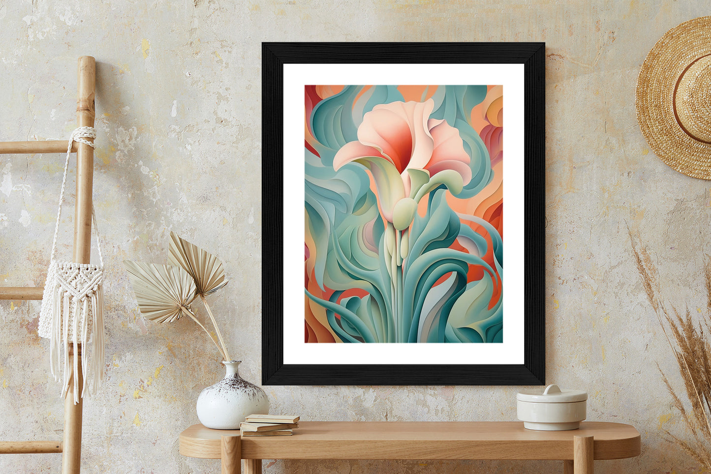 Poster Atemberaubender Floraler Hintergrund Rahmen Holz Mit Passepartout Farbe Natürlich