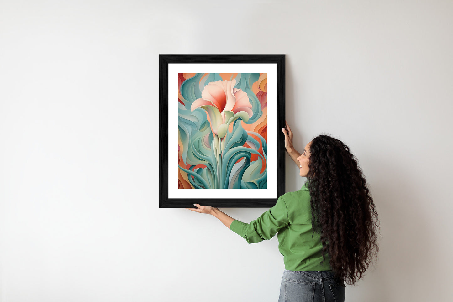 Poster Atemberaubender Floraler Hintergrund Rahmen Holz Mit Passepartout Farbe Natürlich