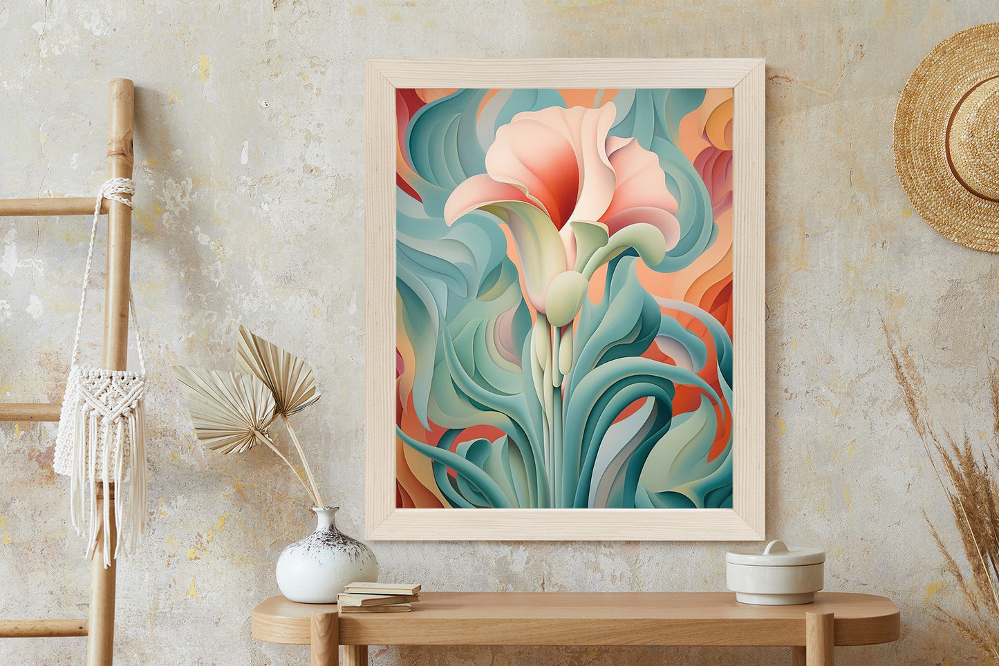 Poster Atemberaubender Floraler Hintergrund Rahmen Holz Mit Passepartout Farbe Natürlich
