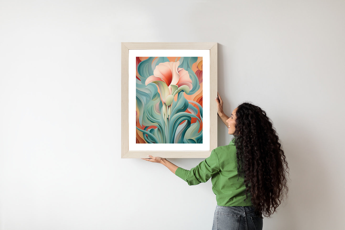 Poster Atemberaubender Floraler Hintergrund Rahmen Holz Mit Passepartout Farbe Natürlich