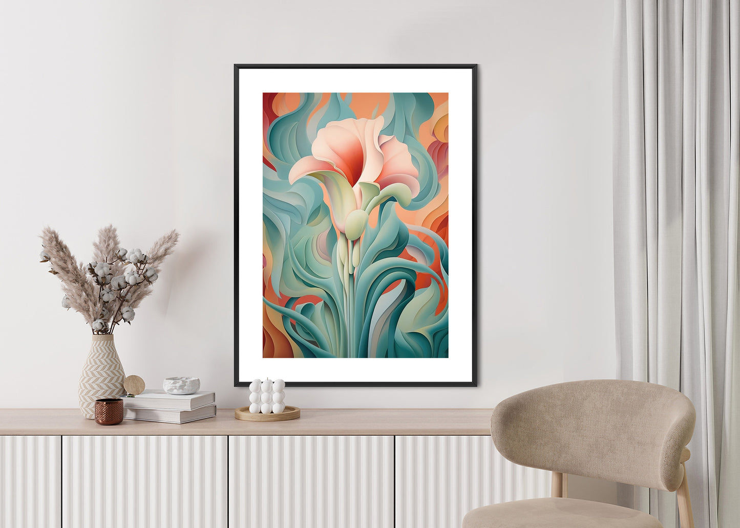 Poster Atemberaubender Floraler Hintergrund Rahmen Holz Mit Passepartout Farbe Natürlich