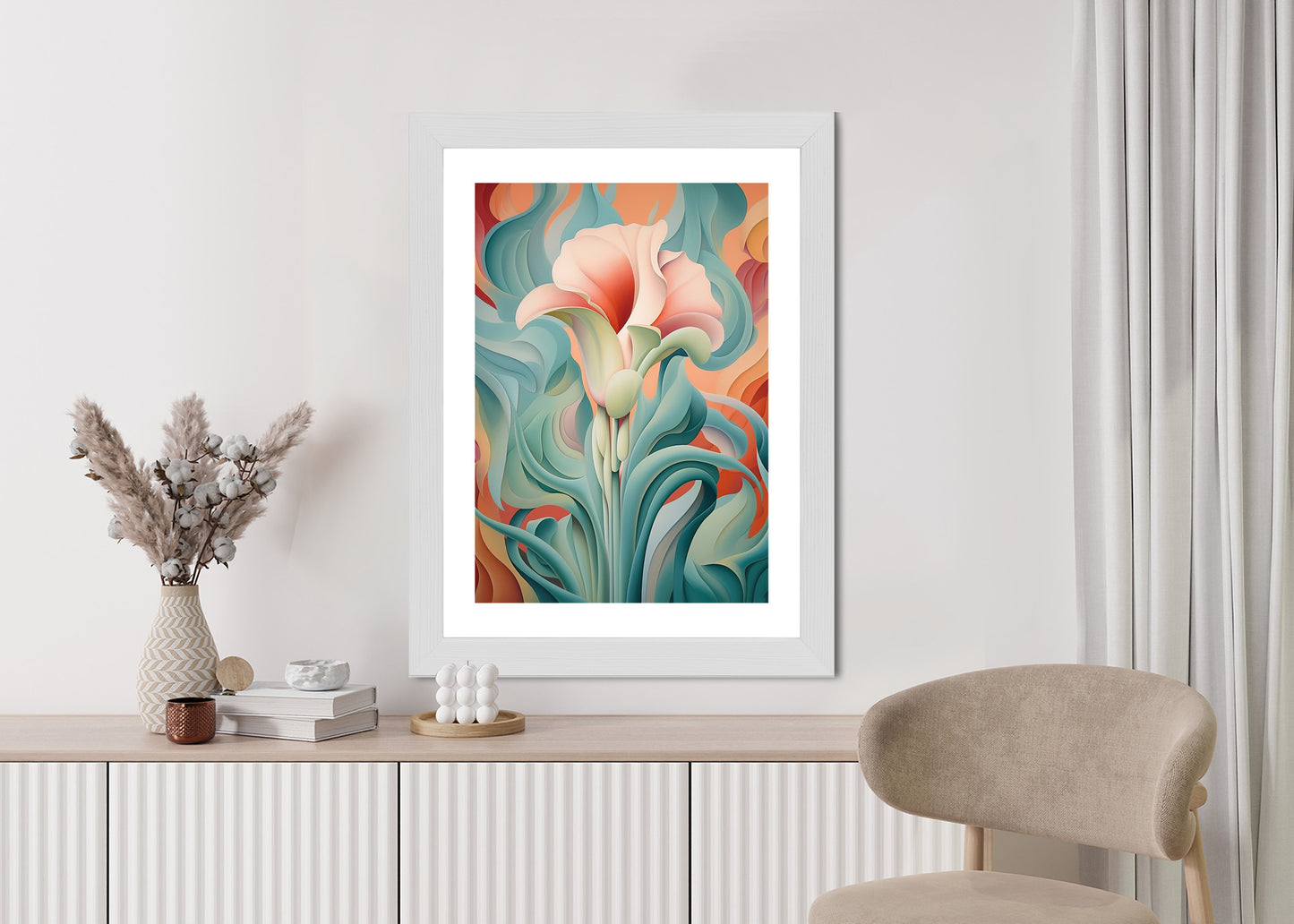 Poster Atemberaubender Floraler Hintergrund Rahmen Holz Mit Passepartout Farbe Natürlich