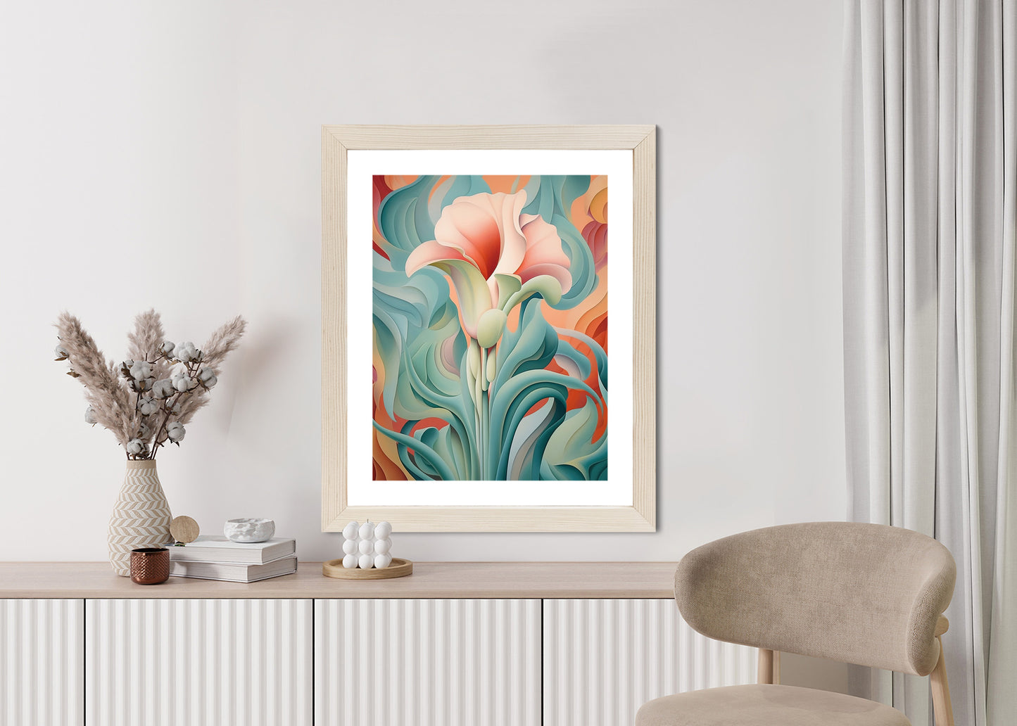 Poster Atemberaubender Floraler Hintergrund Rahmen Holz Mit Passepartout Farbe Natürlich