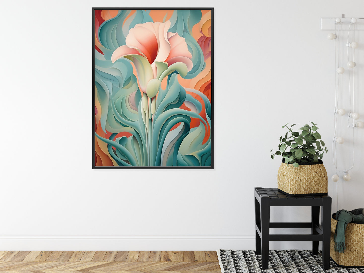Poster Atemberaubender Floraler Hintergrund Rahmen Holz Mit Passepartout Farbe Natürlich