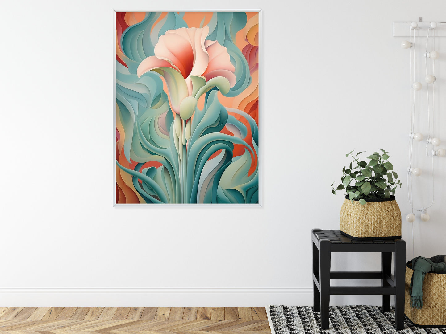 Poster Atemberaubender Floraler Hintergrund Rahmen Holz Mit Passepartout Farbe Natürlich