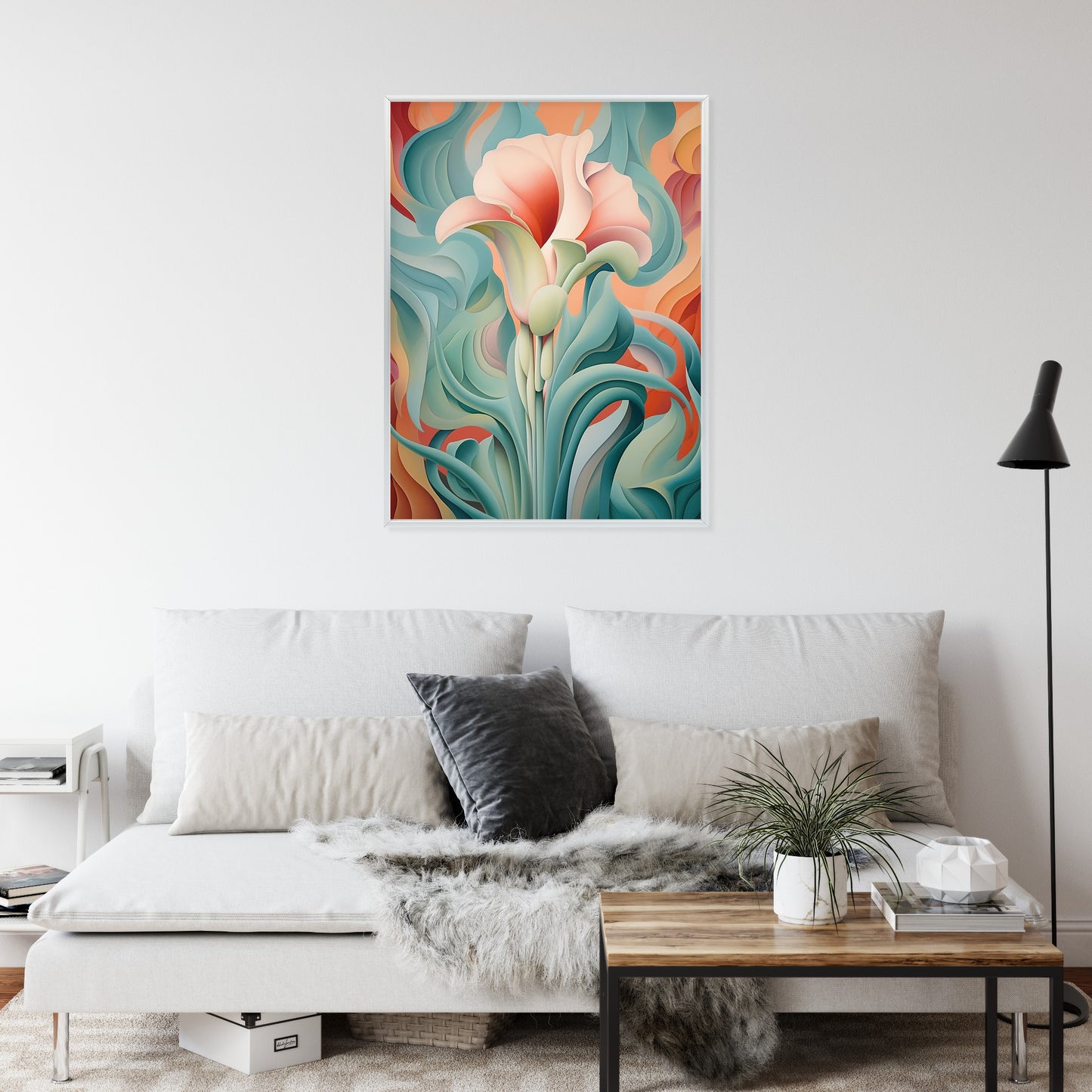 Poster Atemberaubender Floraler Hintergrund Rahmen Holz Mit Passepartout Farbe Natürlich