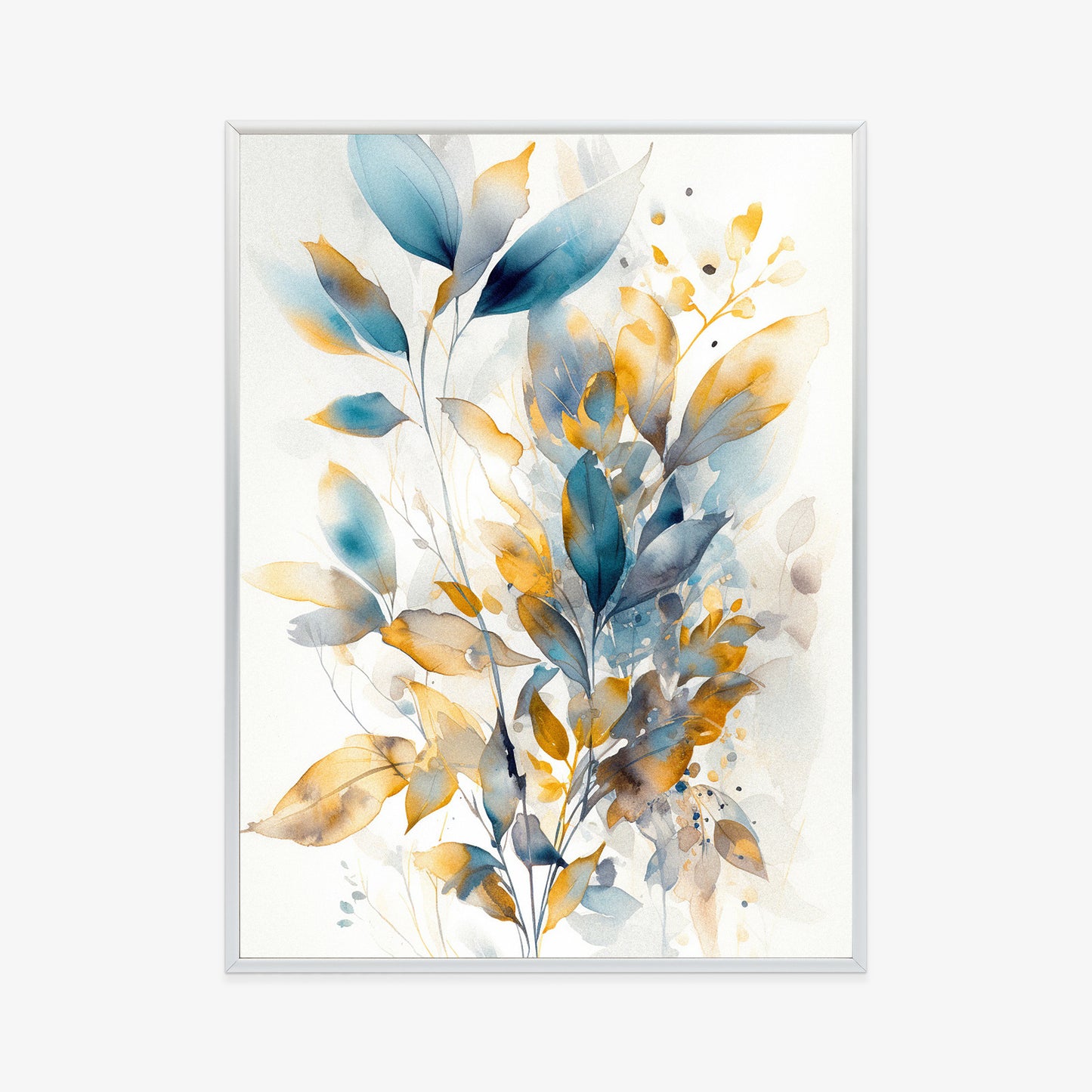 Poster Wunderschöne Transparente Goldblaue Blätter Rahmen Holz Mit Passepartout Farbe Natürlich
