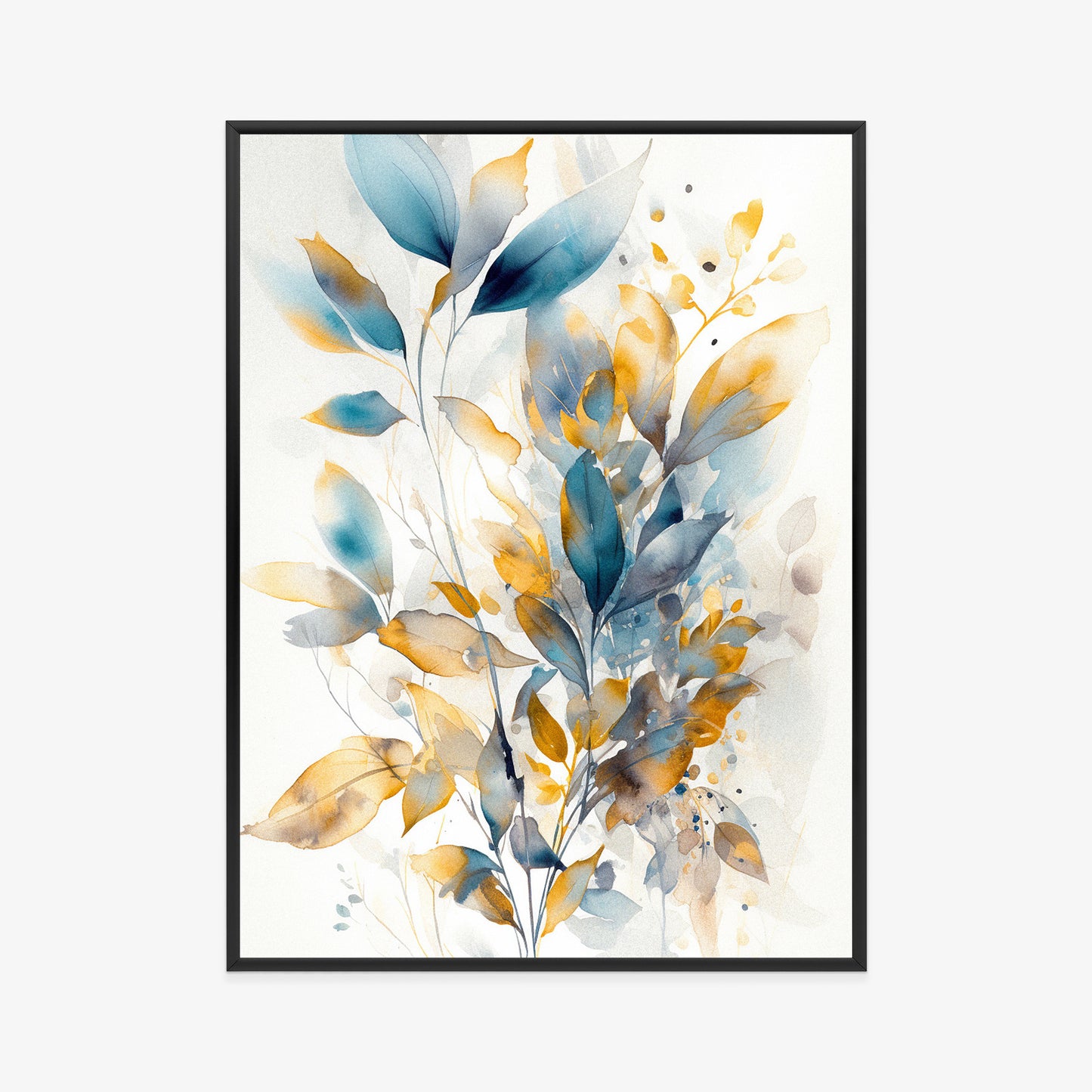 Poster Wunderschöne Transparente Goldblaue Blätter Rahmen Holz Mit Passepartout Farbe Natürlich
