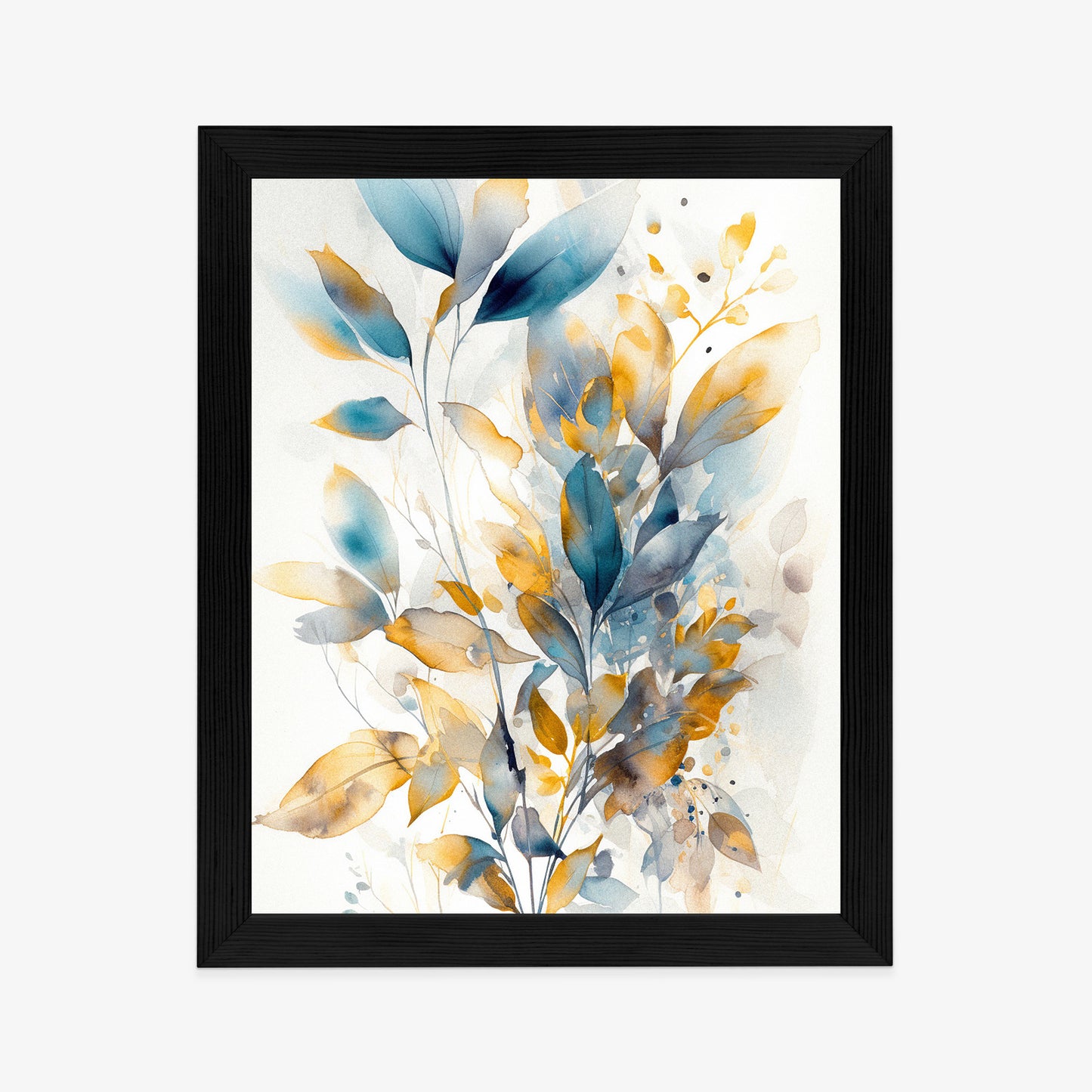 Poster Wunderschöne Transparente Goldblaue Blätter Rahmen Holz Mit Passepartout Farbe Natürlich
