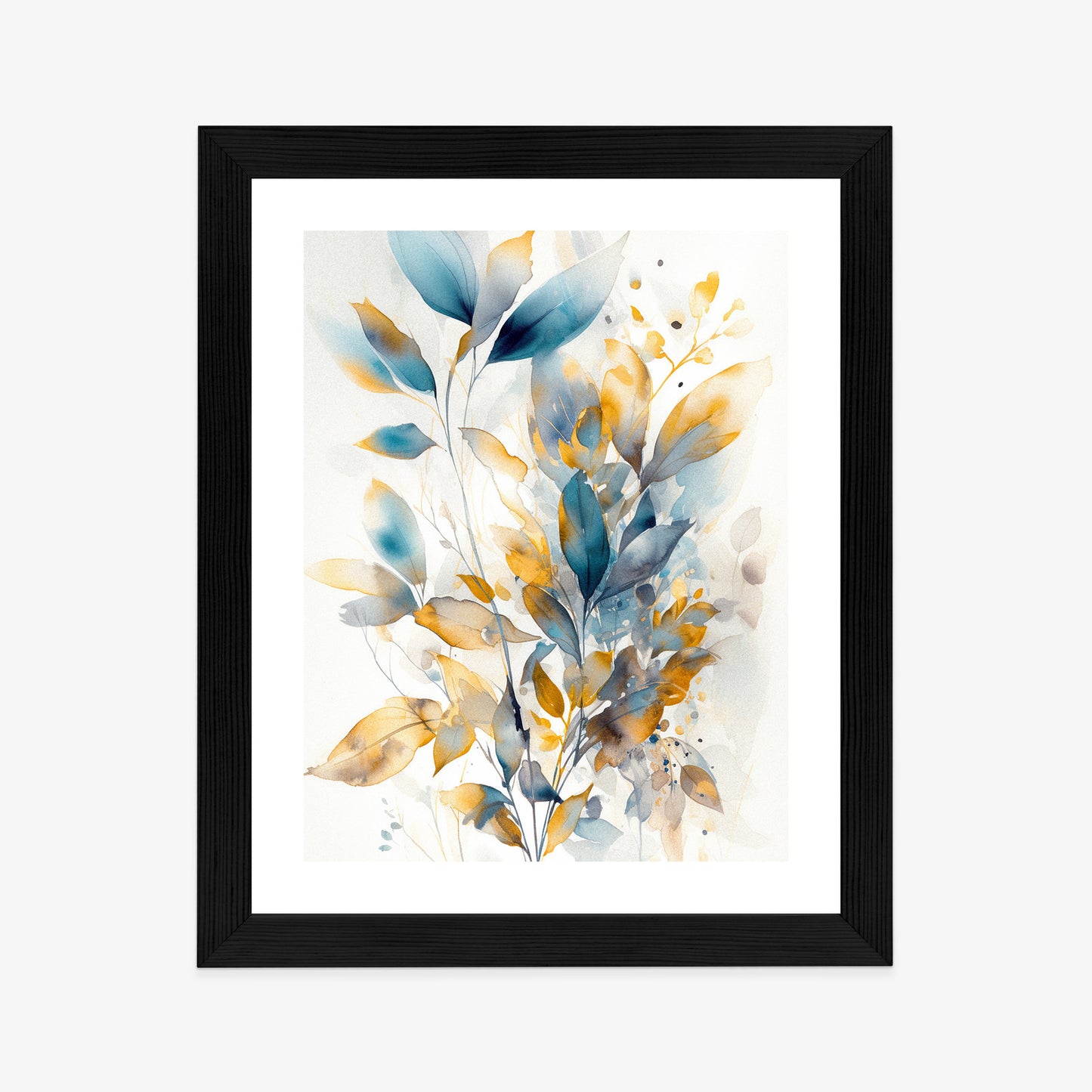 Poster Wunderschöne Transparente Goldblaue Blätter Rahmen Holz Mit Passepartout Farbe Natürlich