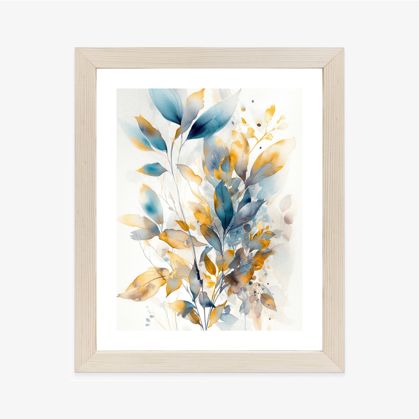 Poster Wunderschöne Transparente Goldblaue Blätter Rahmen Holz Mit Passepartout Farbe Natürlich