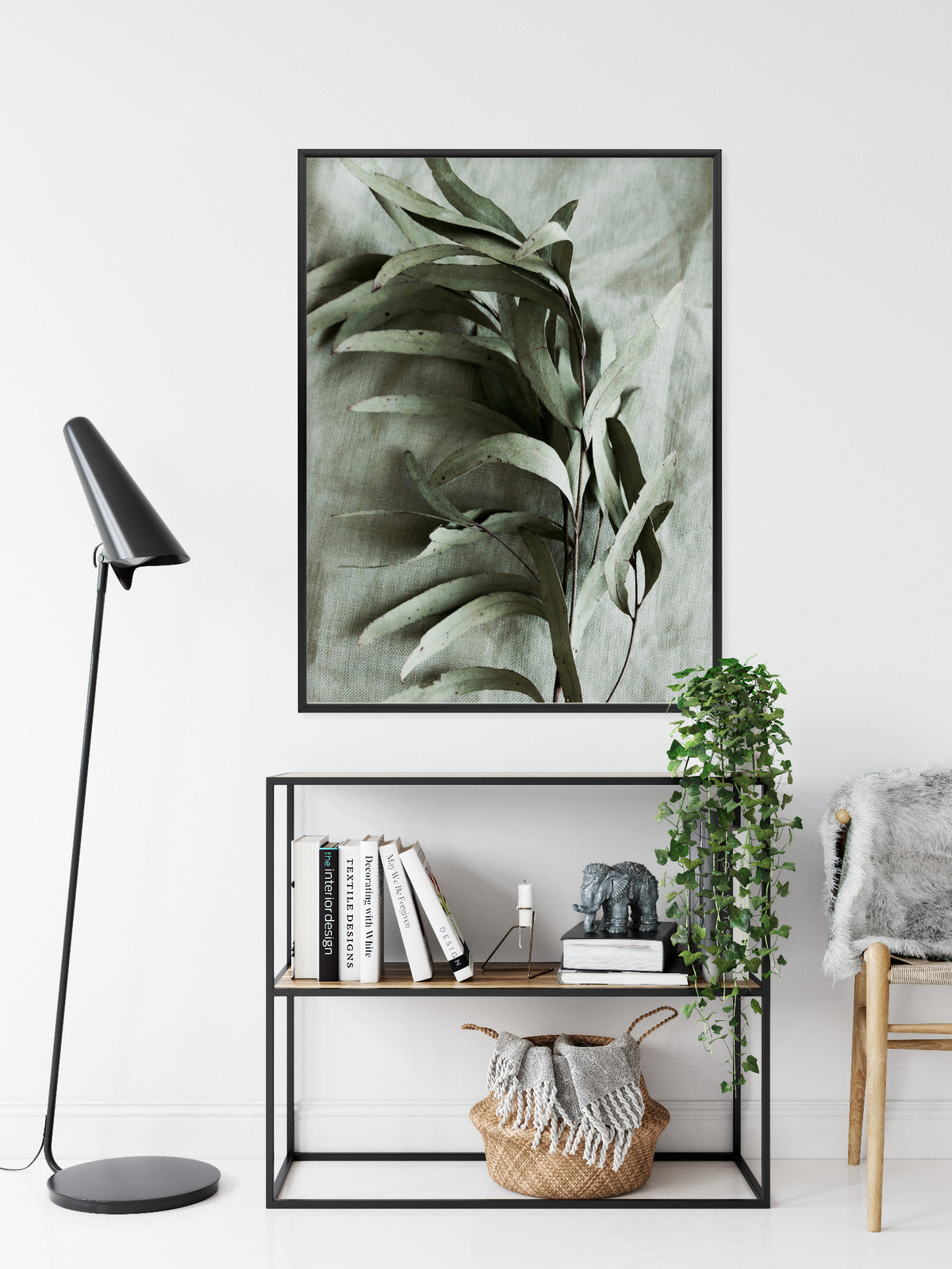 Poster Grüner Zweig Mit Trockenem Eukalyptus Rahmen Holz Mit Passepartout Farbe Natürlich