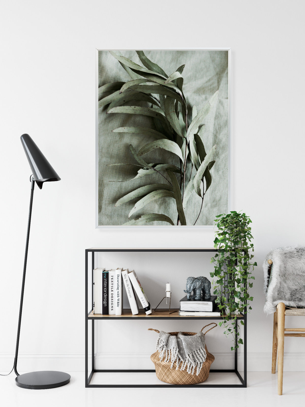 Poster Grüner Zweig Mit Trockenem Eukalyptus Rahmen Holz Mit Passepartout Farbe Natürlich